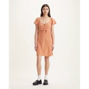 Levi's Skylar Floral Dress Orange Sweetheart Neck Back Zip Short Sleeve Sz M